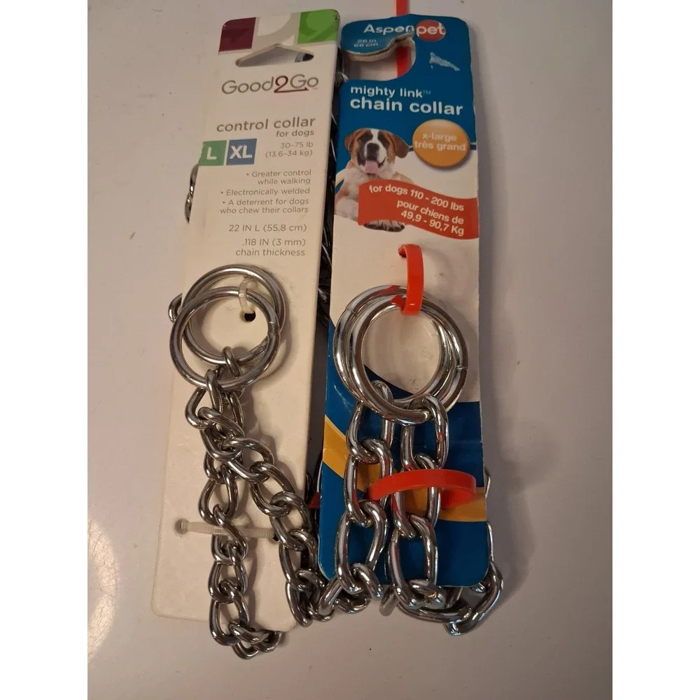 2 Aspen Pet Mighty Link & Good2Go Metal Chain Dog Training Collar L/XL 24